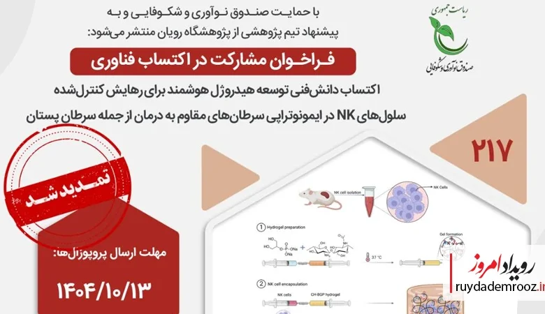 فراخوان ۲۱۷ صندوق نوآوری برای توسعه هیدروژل هوشمند در ایمونوتراپی سرطان
